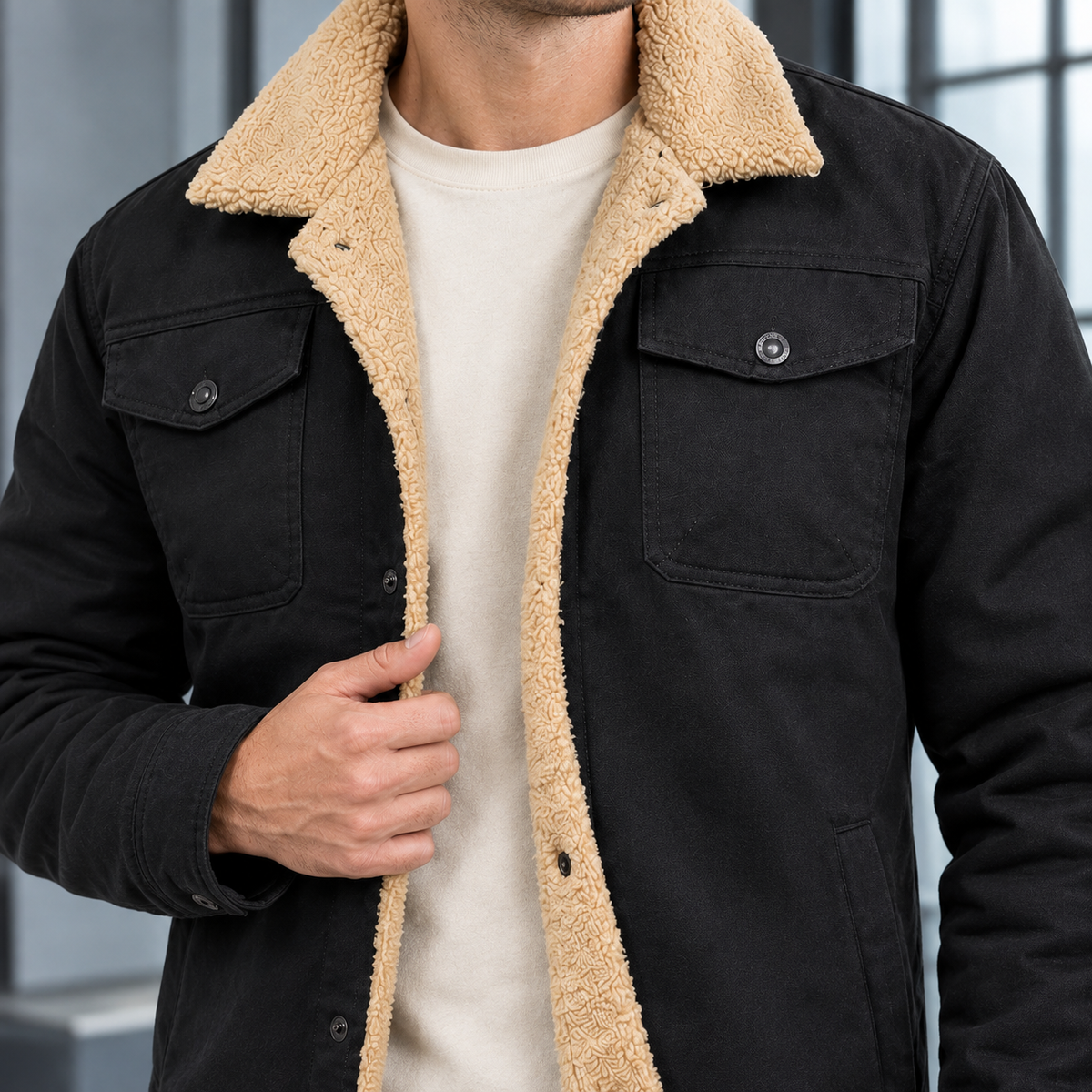 Winterjacke mit Fleecefutter und Druckknöpfen für Herren