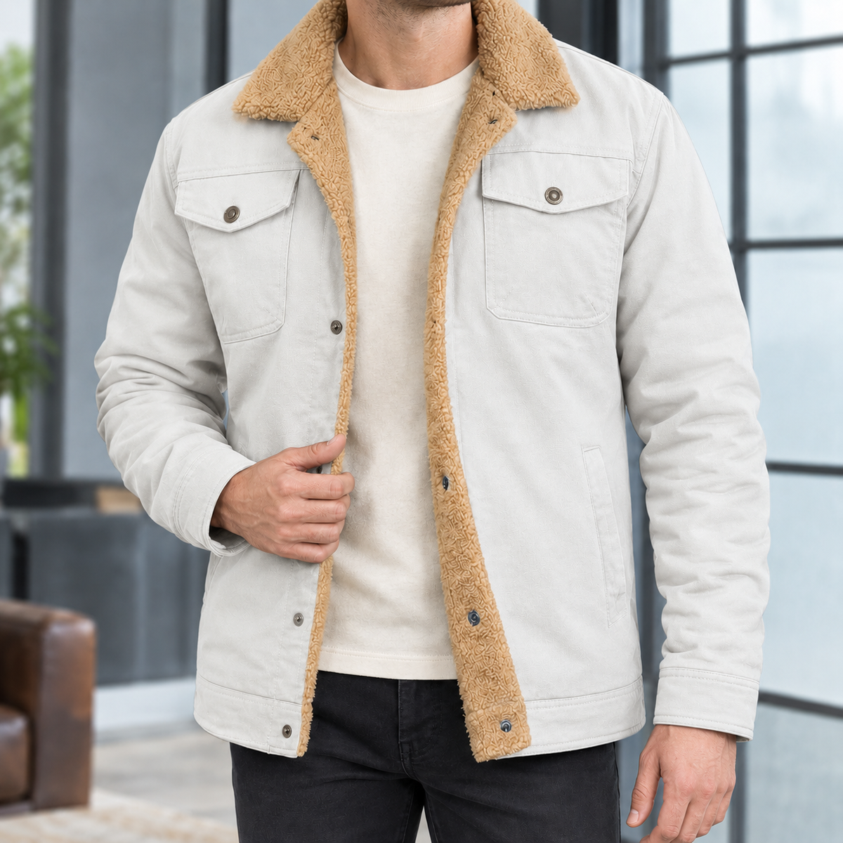 Winterjacke mit Fleecefutter und Druckknöpfen für Herren
