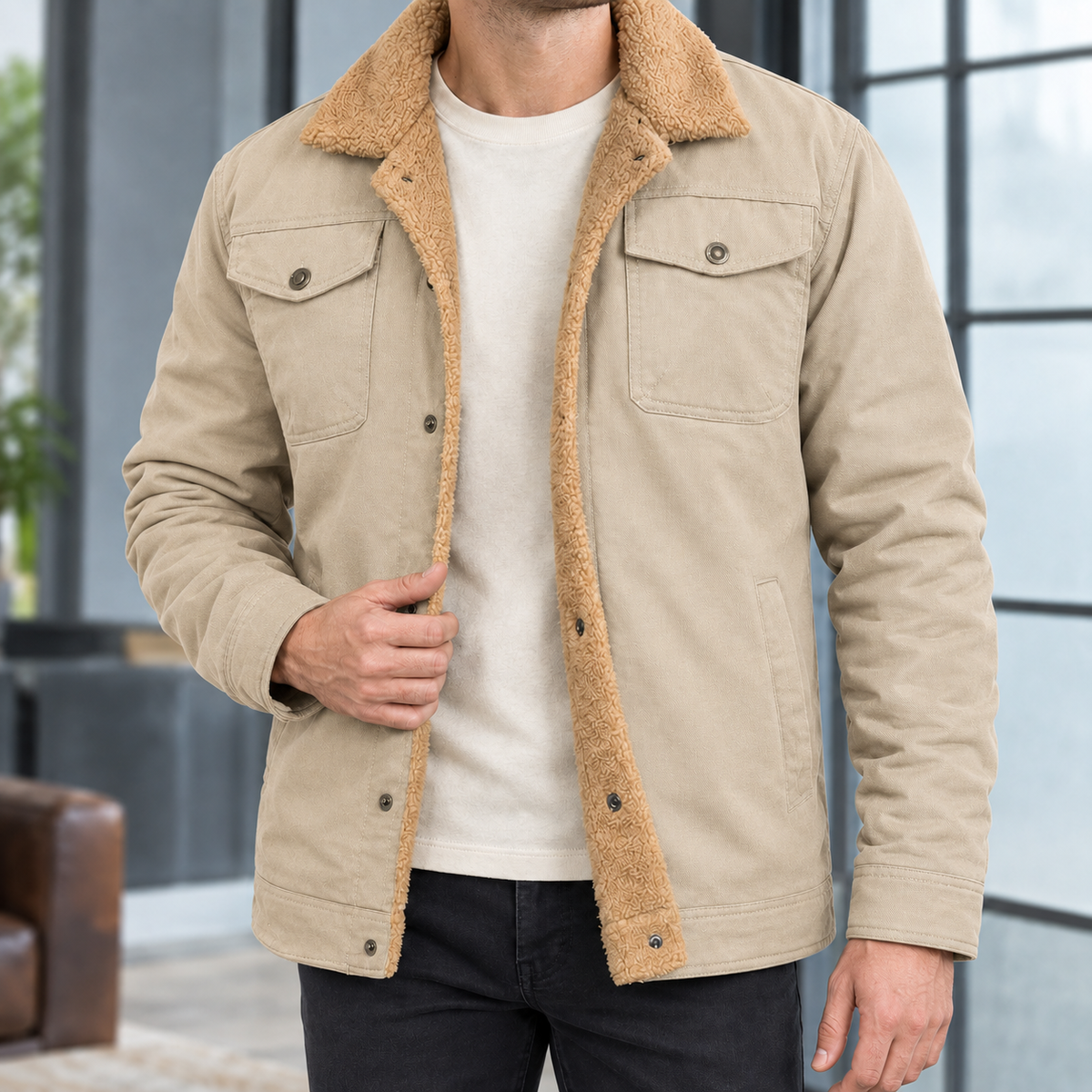 Winterjacke mit Fleecefutter und Druckknöpfen für Herren