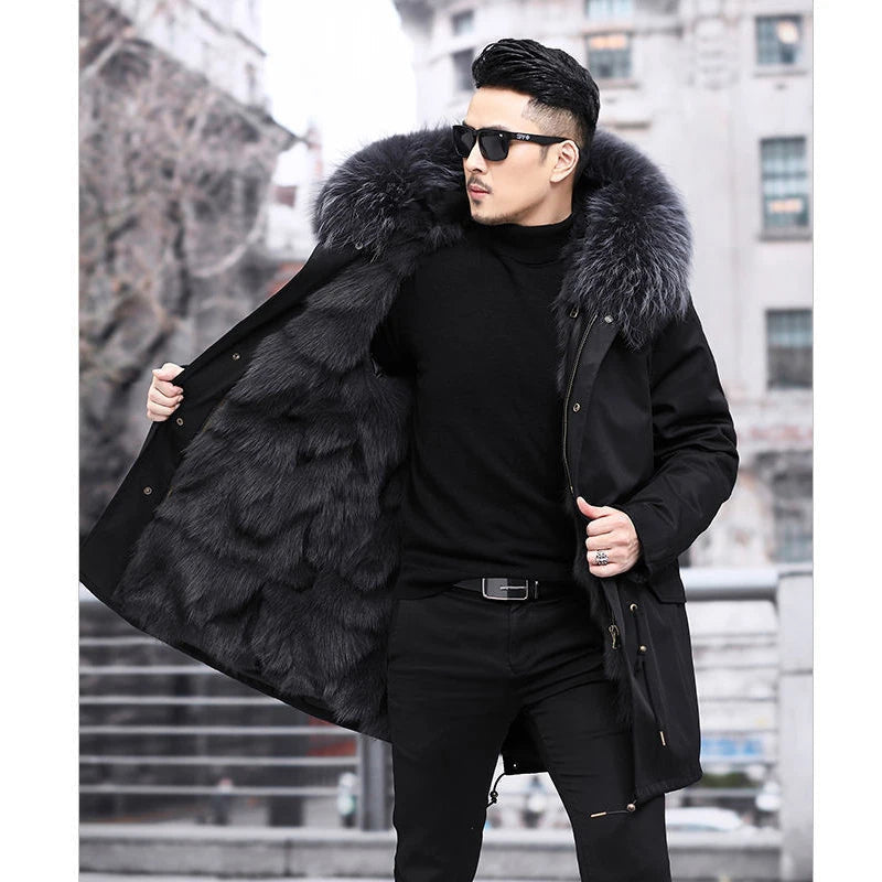 Winterjacke im Parka-Stil mit Kapuze und dicker Fütterung für Herren - Schwarz