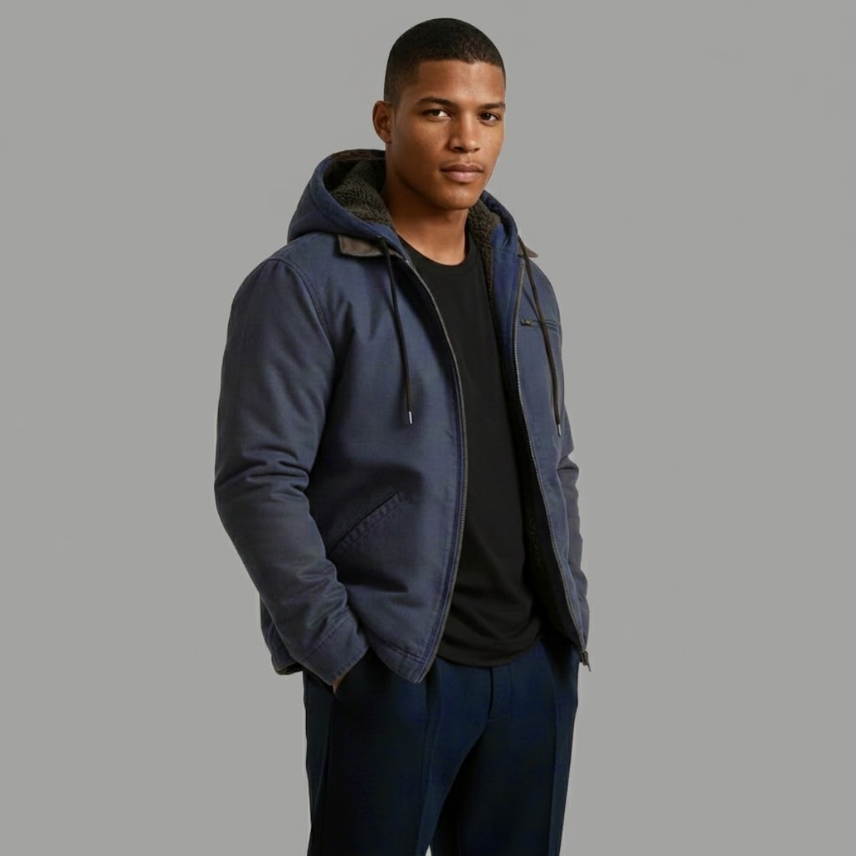 Winterjacke mit Kapuze und Rippbündchen für Herren