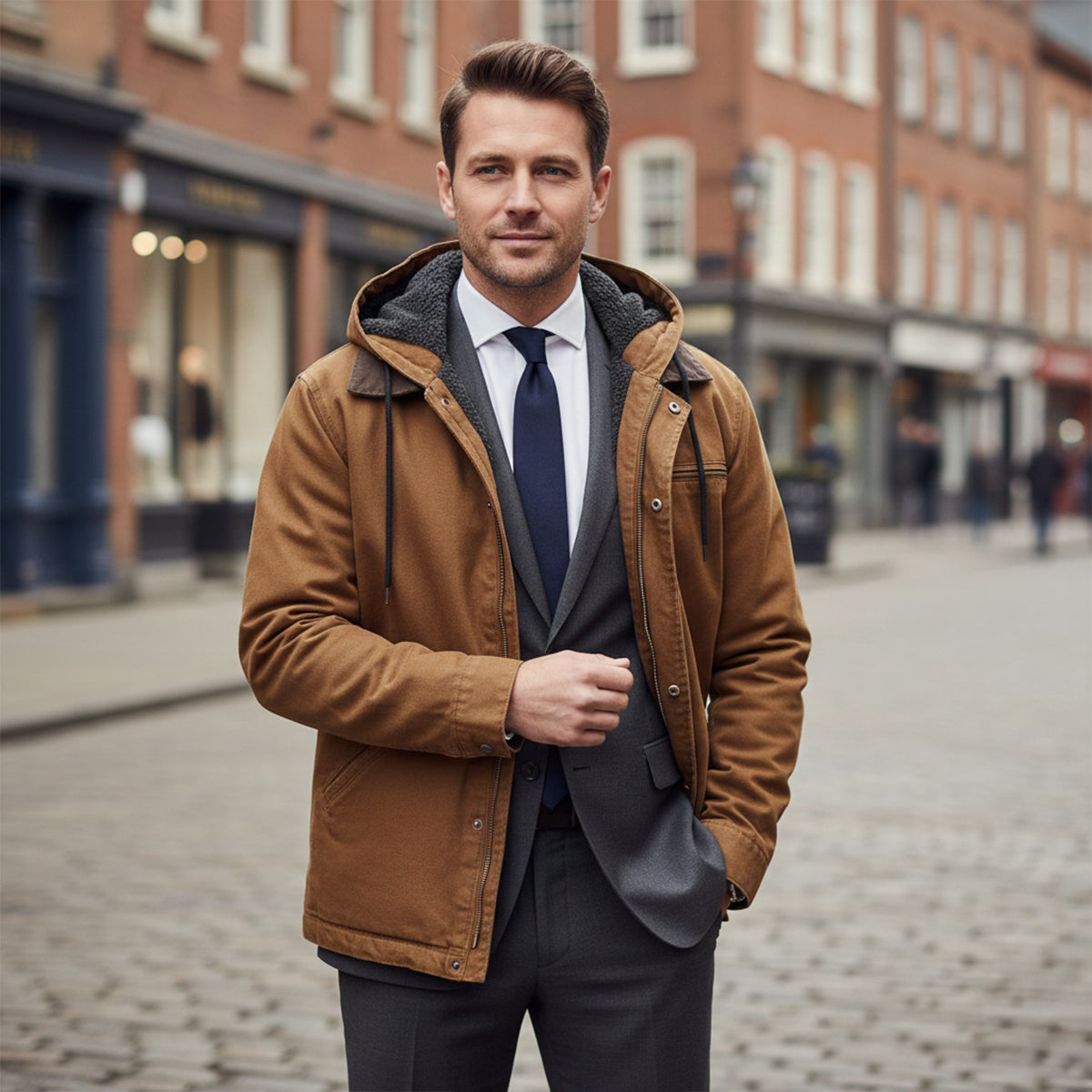 Winterjacke mit Kapuze und Rippbündchen für Herren