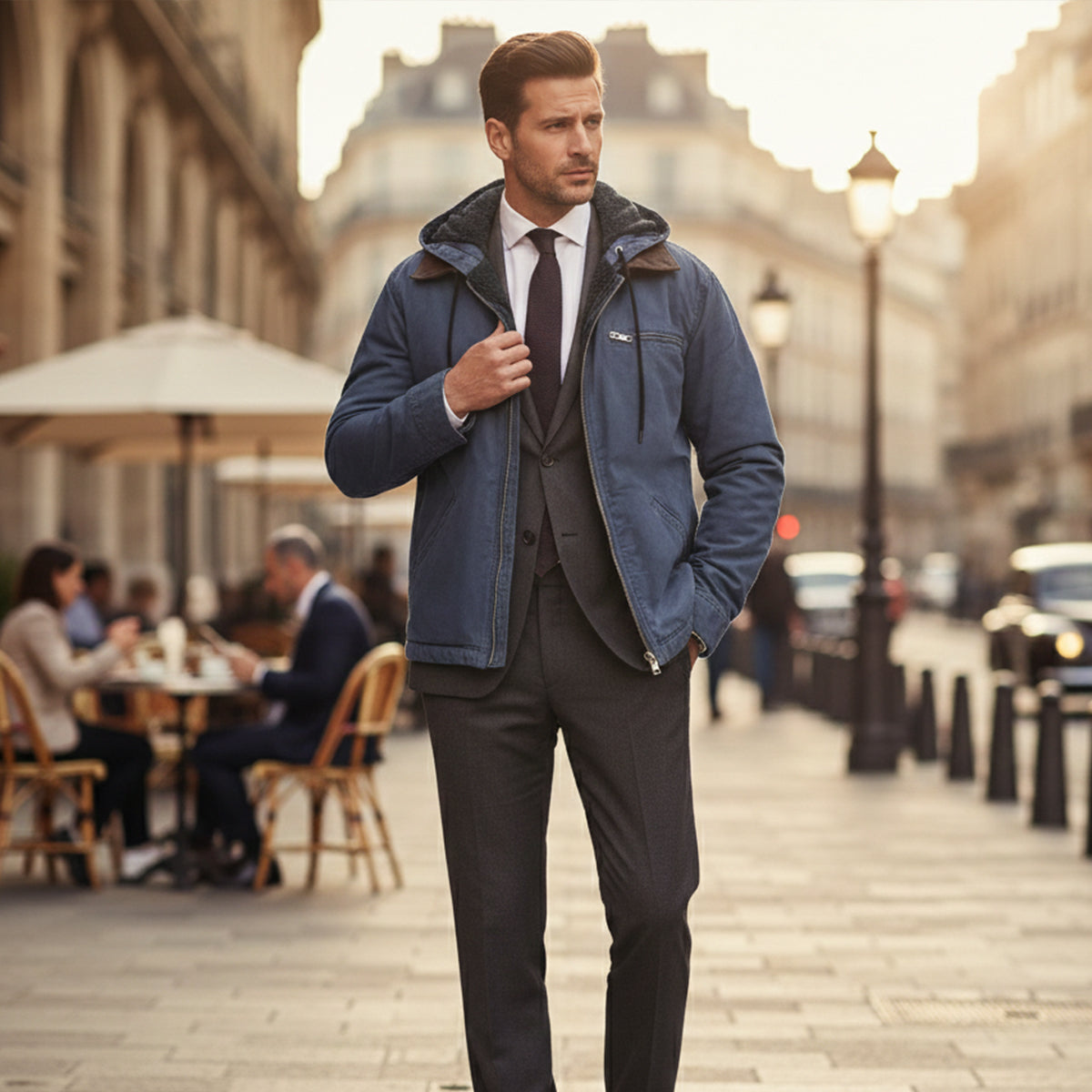 Winterjacke mit Kapuze und Rippbündchen für Herren