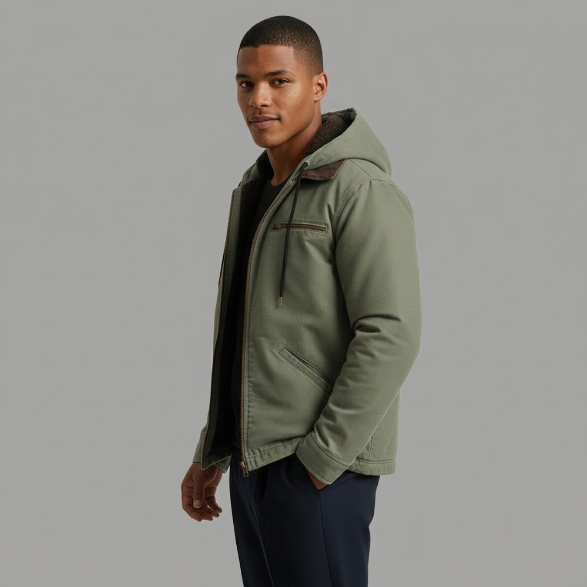 Winterjacke mit Kapuze und Rippbündchen für Herren