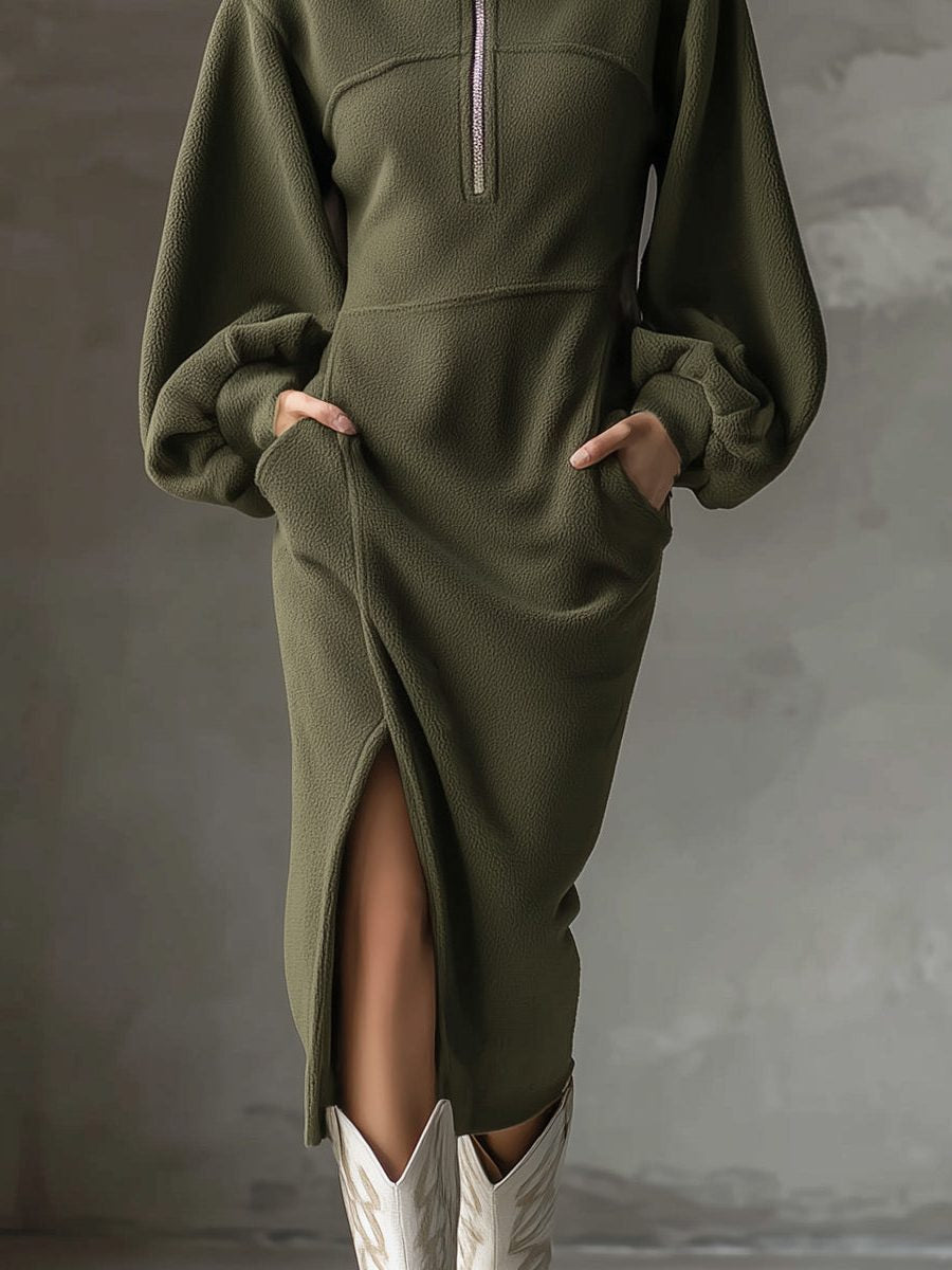 Winterkleid in Midilänge mit Laternenärmeln für Damen