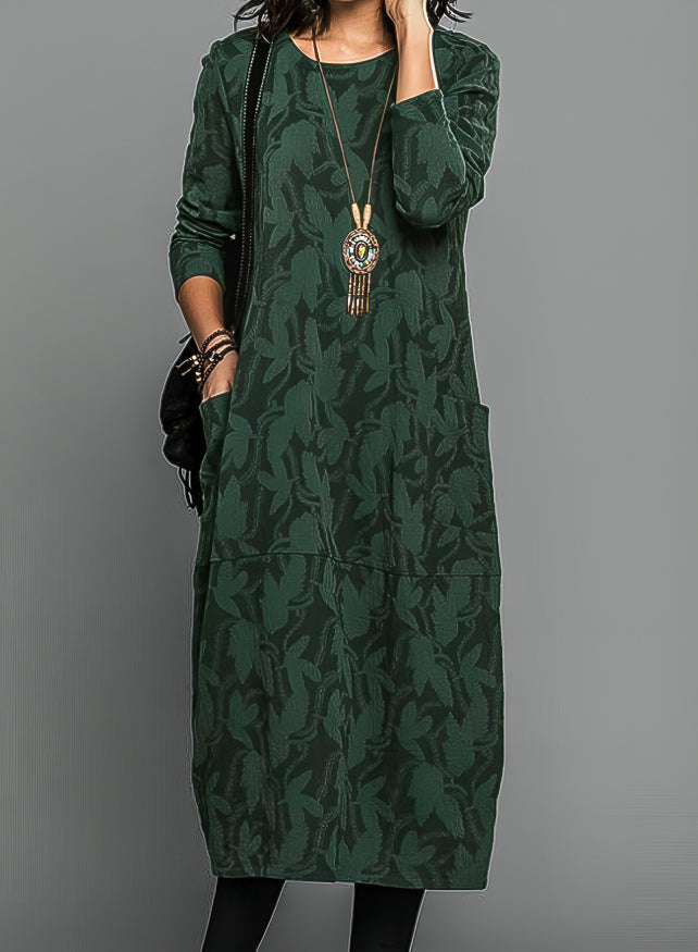 Winterkleid mit Blumenmuster und Rundhals für Damen