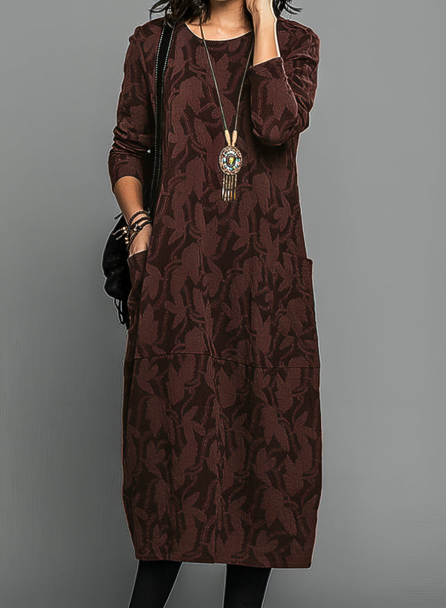 Winterkleid mit Blumenmuster und Rundhals für Damen