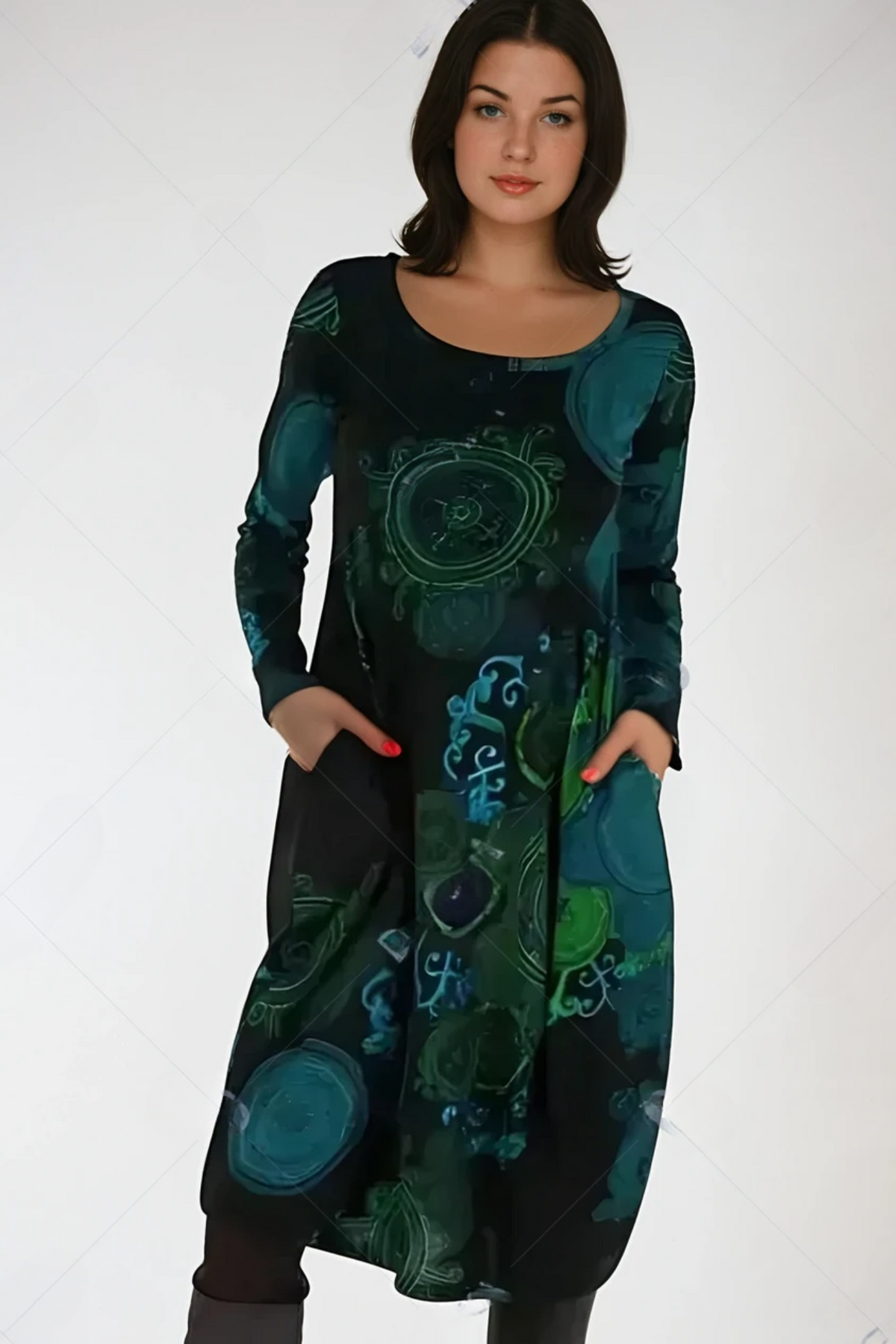 Winterkleid mit langen Ärmeln und Taschen für Damen