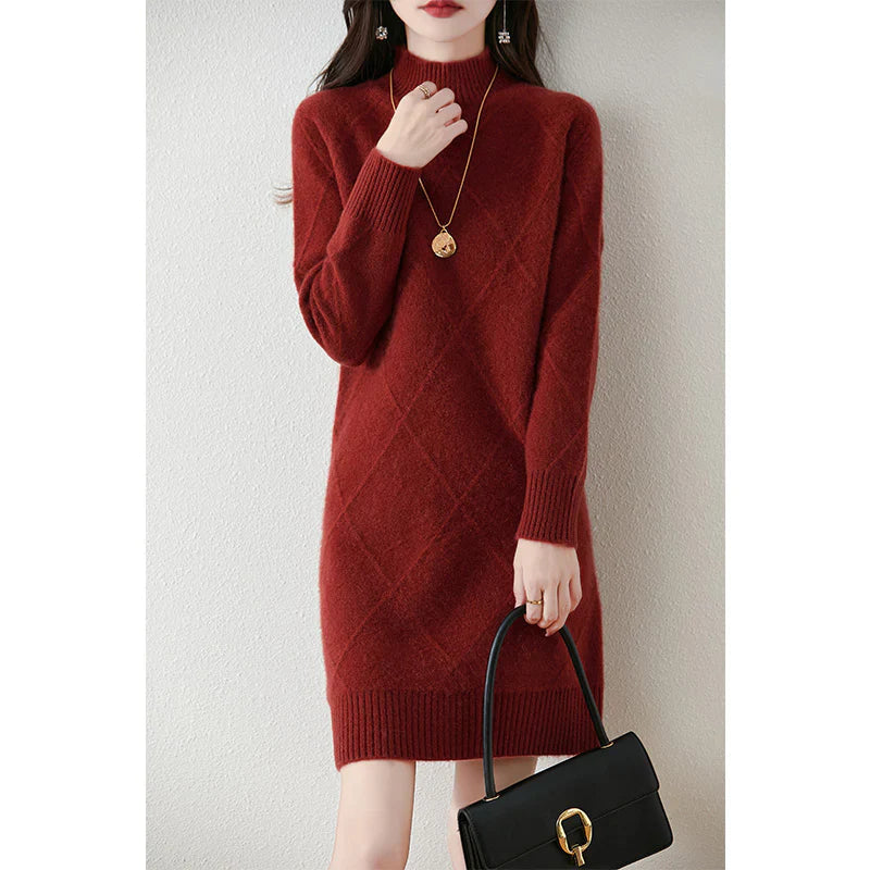 Winterkleid mit Rautenstruktur und Langarm für Damen