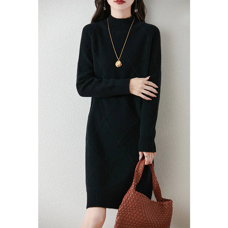 Winterkleid mit Rautenstruktur und Langarm für Damen