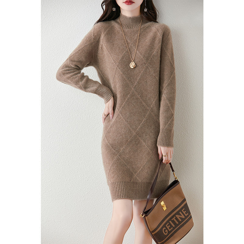 Winterkleid mit Rautenstruktur und Langarm für Damen