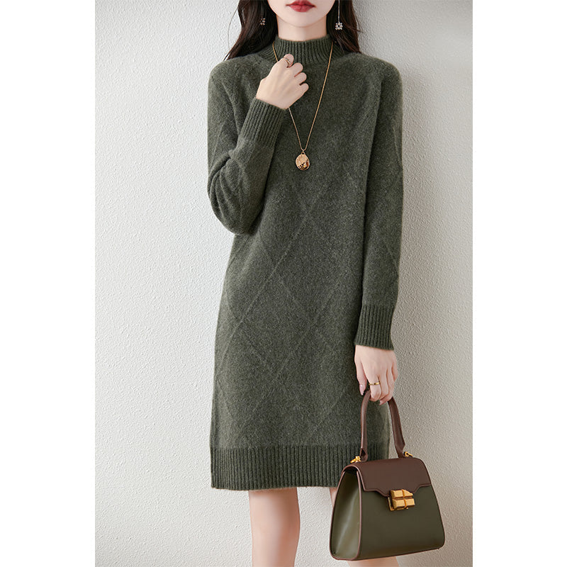 Winterkleid mit Rautenstruktur und Langarm für Damen