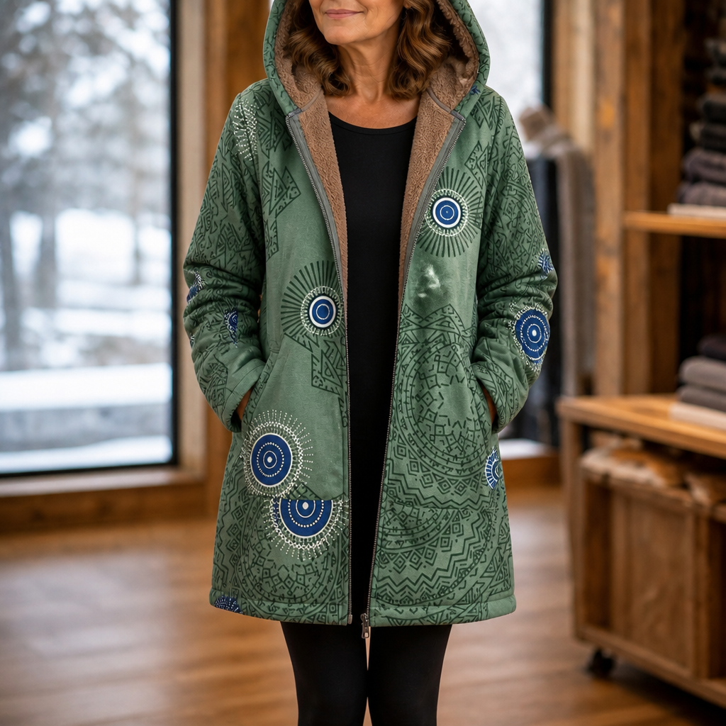 Wintermantel mit Kapuze und geradem Schnitt für Damen