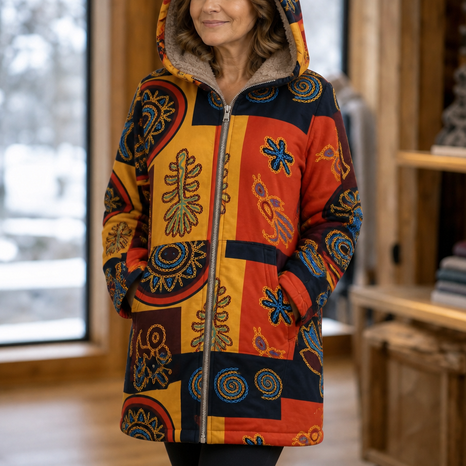 Wintermantel mit Kapuze und geradem Schnitt für Damen