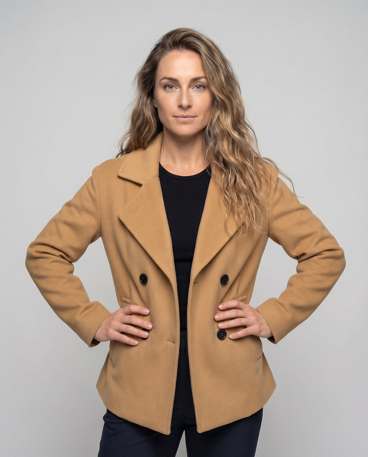 Wollmantel mit Reverskragen und Doppelknopfreihe für Damen