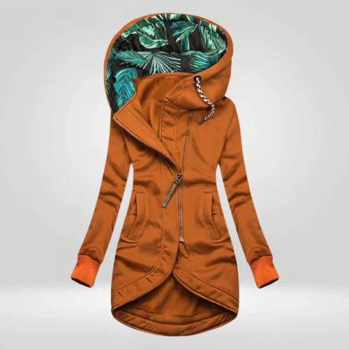 Wollmantel Damen gefüttert, tailliert mit Kapuze - Orange