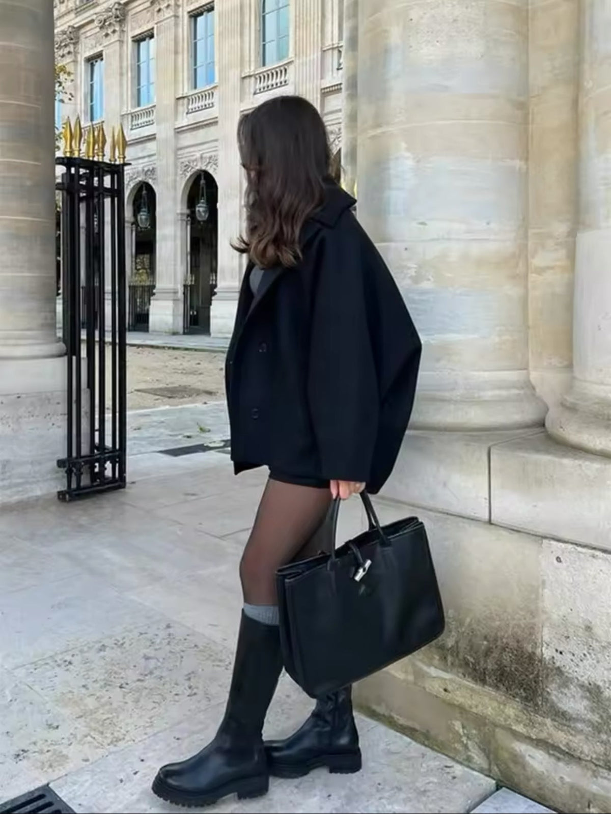 Wollmantel mit weitem Schnitt und Knopfverschluss für Damen