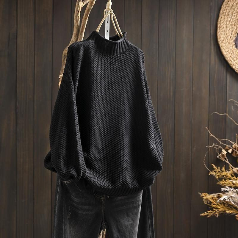 Wollpullover Damen aus Strukturstrick, locker geschnitten für Herbst und Winter