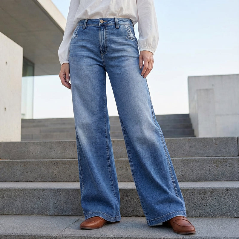 High-Waisted Full-Length Wide-Leg Jeans - Blue