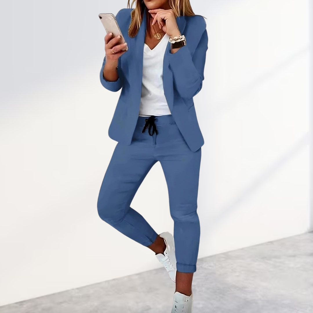 Oversized Blazer and Drawstring Jogger Co-Ord - Blue