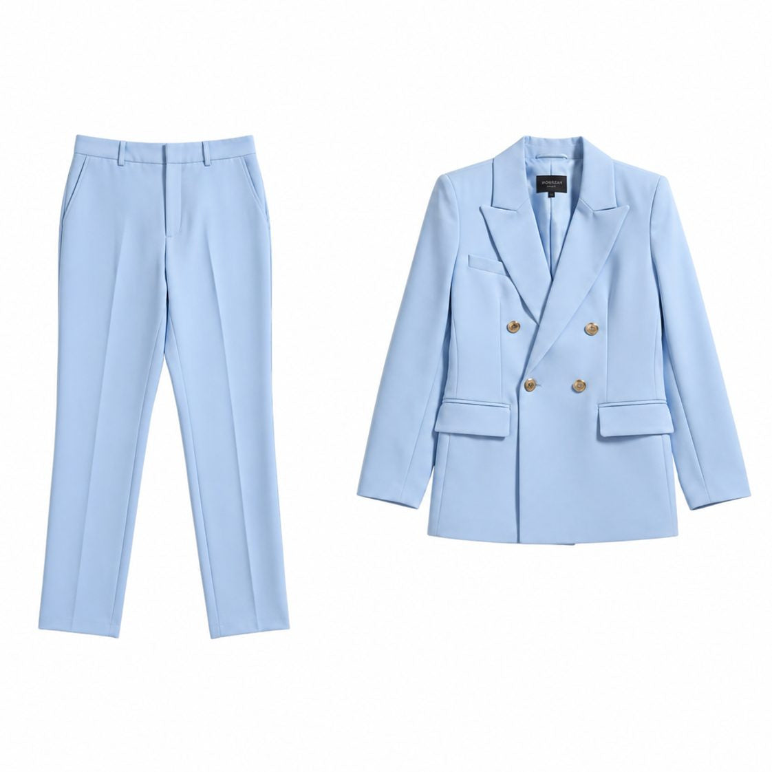 Double-Breasted Blazer and Ankle-Length Trouser Suit - Baby blue