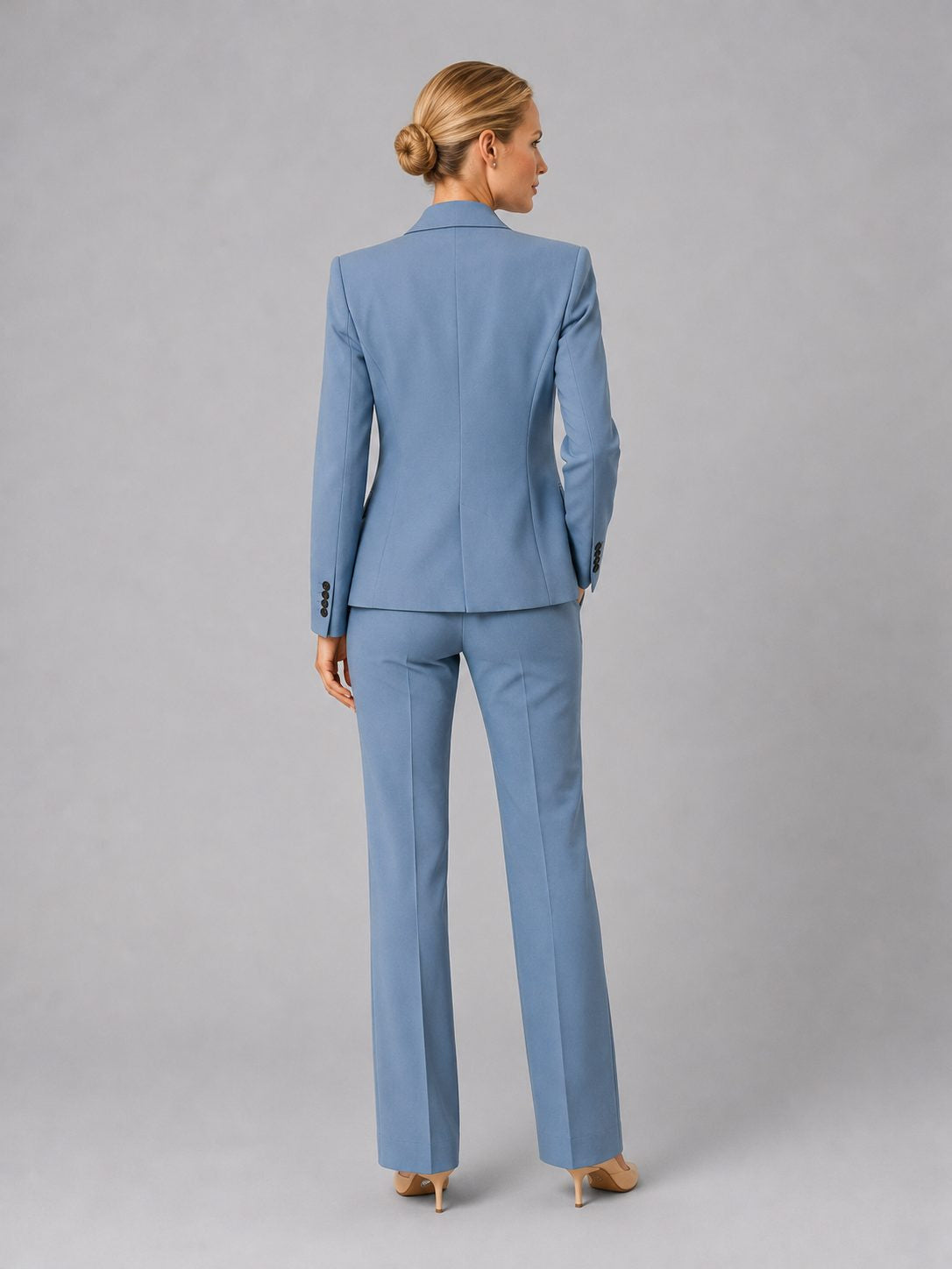 Longline Blazer and High-Waisted Trouser Suit - Blue