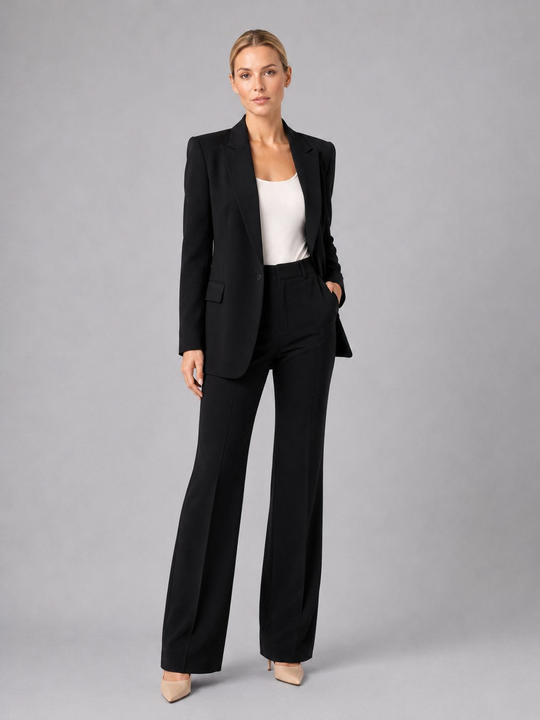 Longline Blazer and High-Waisted Trouser Suit - Black