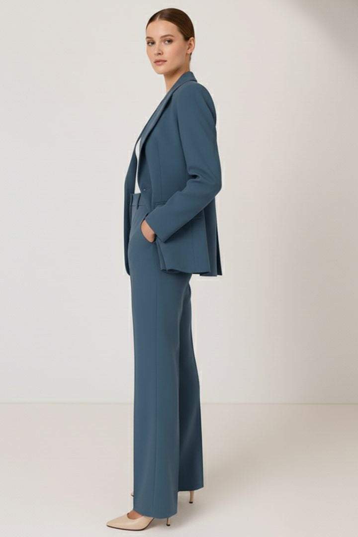 Longline Blazer and Straight-Leg Trouser Suit - Blue