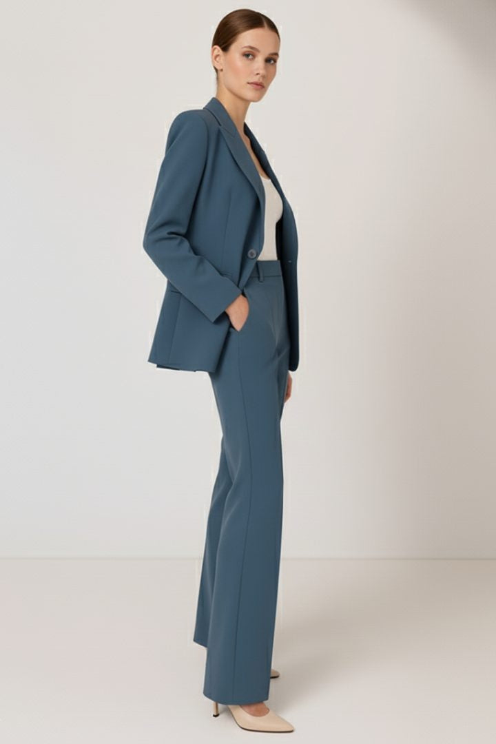 Longline Blazer and Straight-Leg Trouser Suit - Blue
