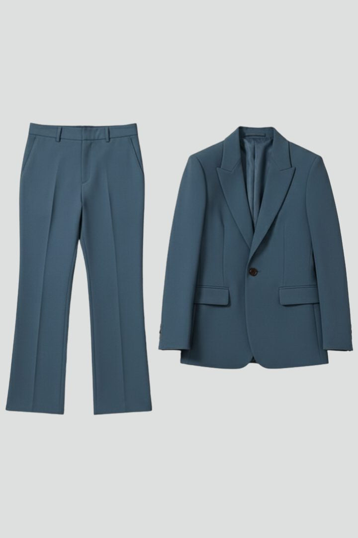 Longline Blazer and Straight-Leg Trouser Suit - Blue