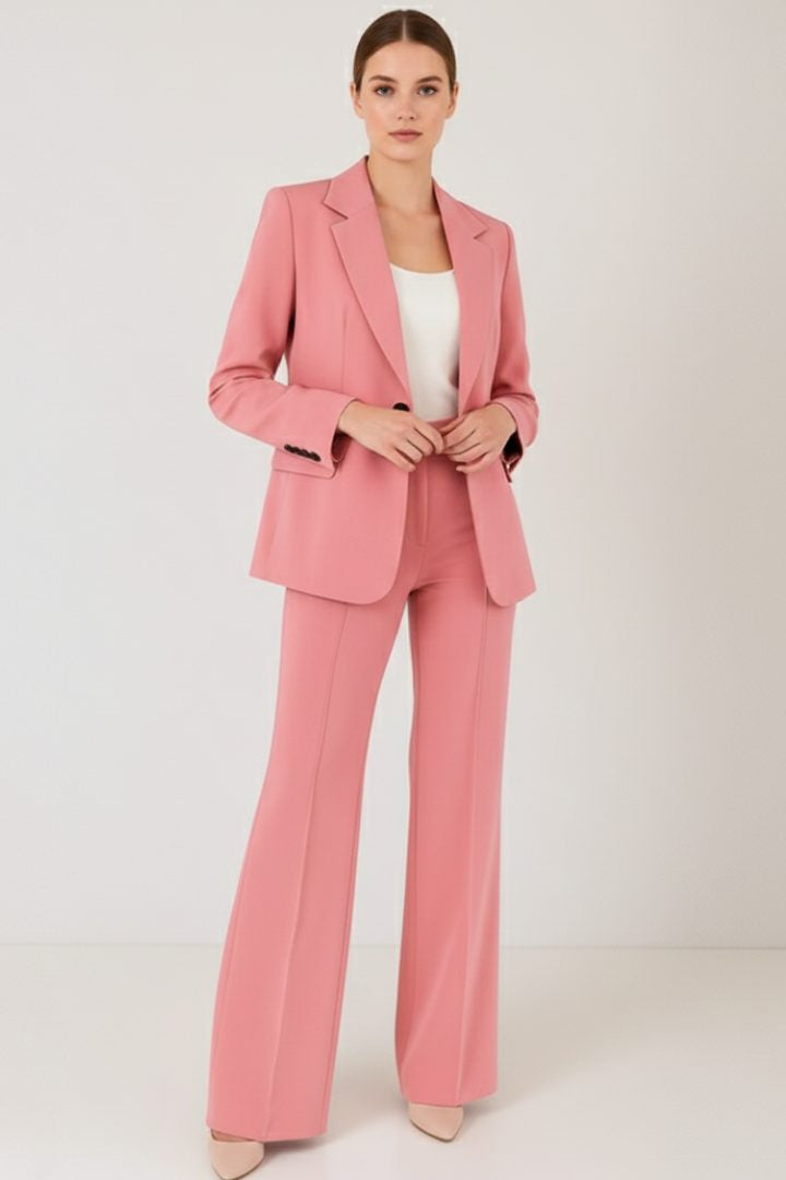 Longline Blazer and Straight-Leg Trouser Suit - Pink