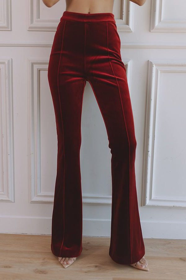 Velvet Blazer and Flared Trouser Suit - Red