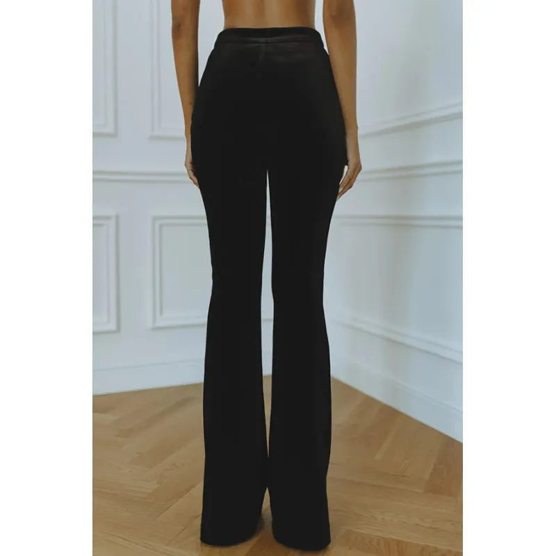 Velvet Blazer and Flared Trouser Suit - Black