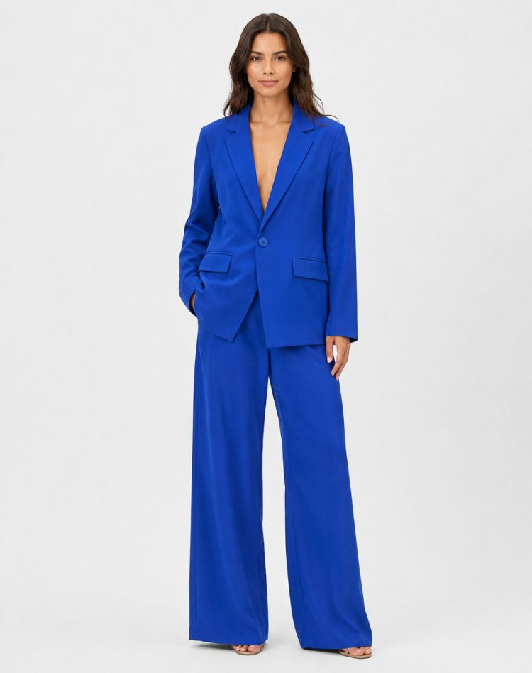 Notch-Lapel Blazer and Wide-Leg Trouser Suit - Blue