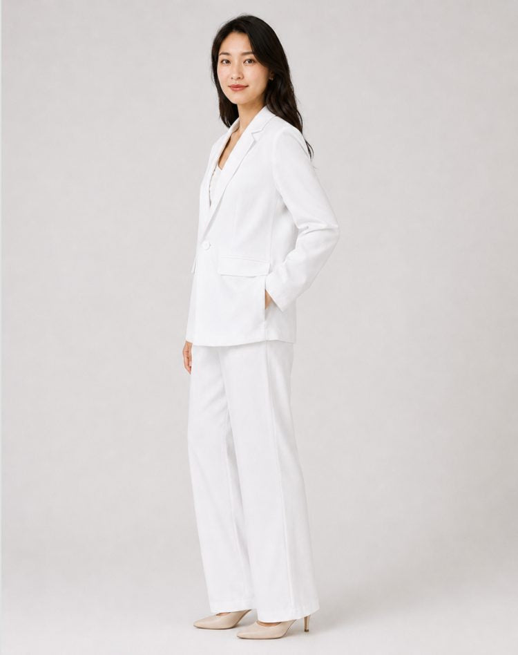 Notch-Lapel Blazer and Wide-Leg Trouser Suit - White