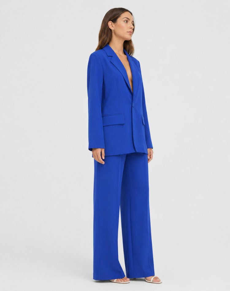 Notch-Lapel Blazer and Wide-Leg Trouser Suit - Blue