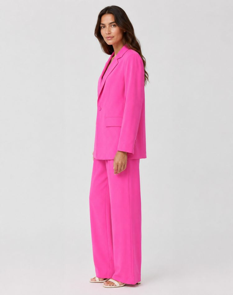 Notch-Lapel Blazer and Wide-Leg Trouser Suit - Pink