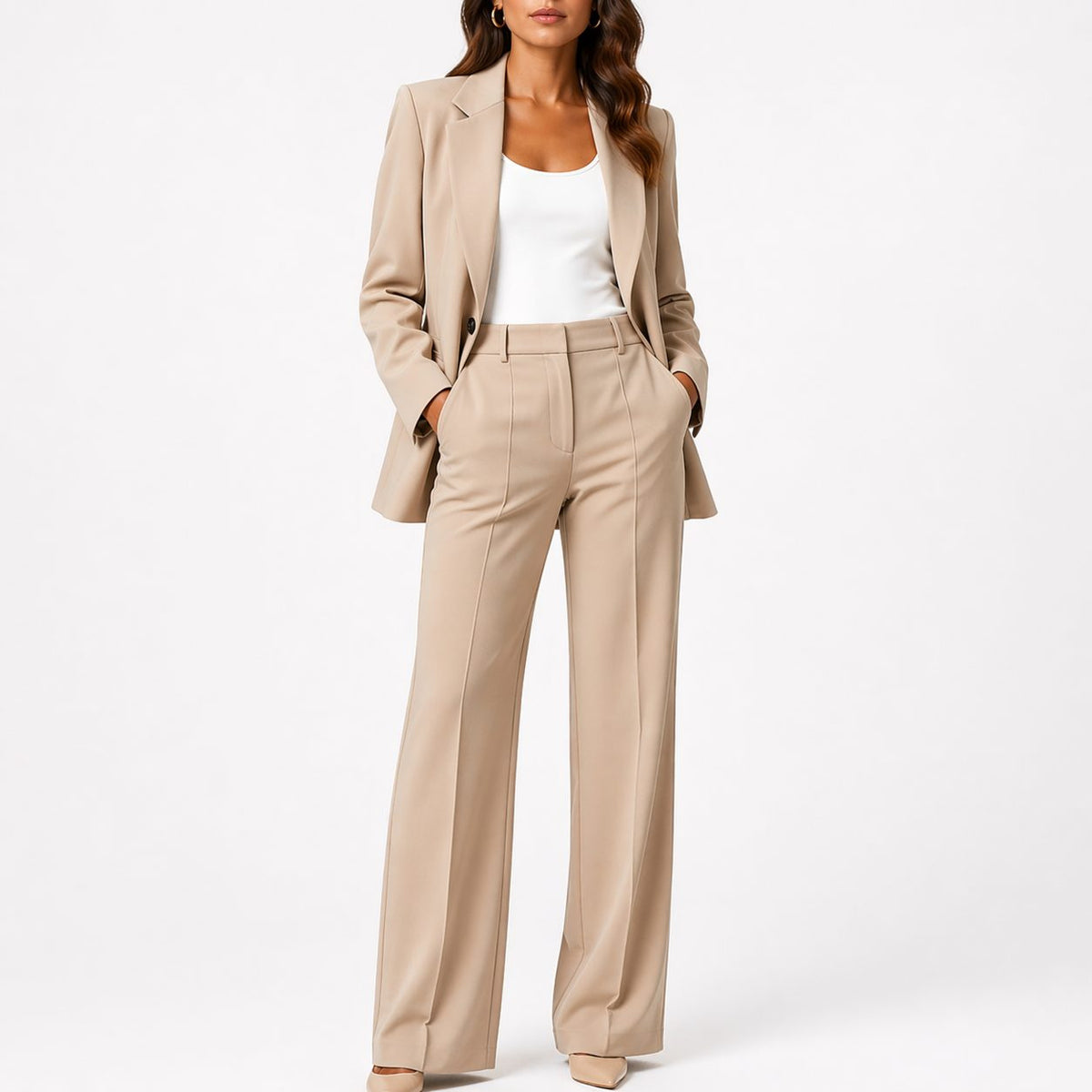 Notch-Lapel Blazer and Straight-Leg Trouser Set - Khaki