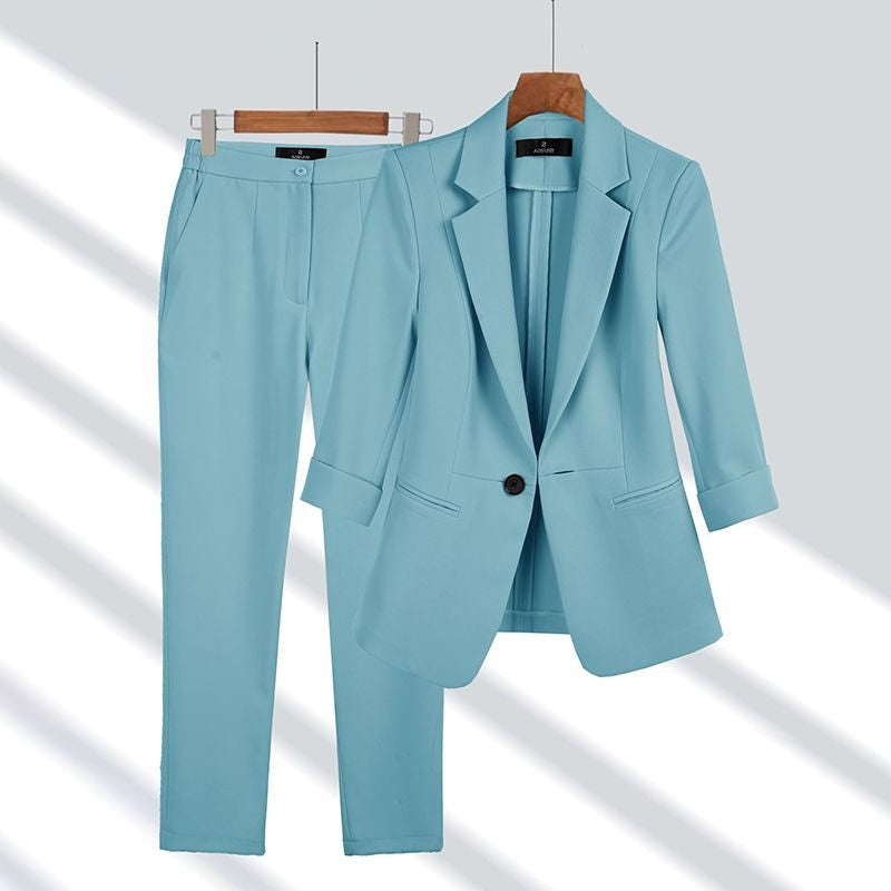 Single-Button Blazer and Straight-Leg Trouser Set - Blue