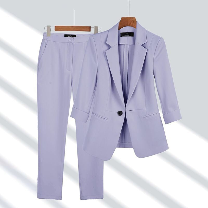 Single-Button Blazer and Straight-Leg Trouser Set - Purple