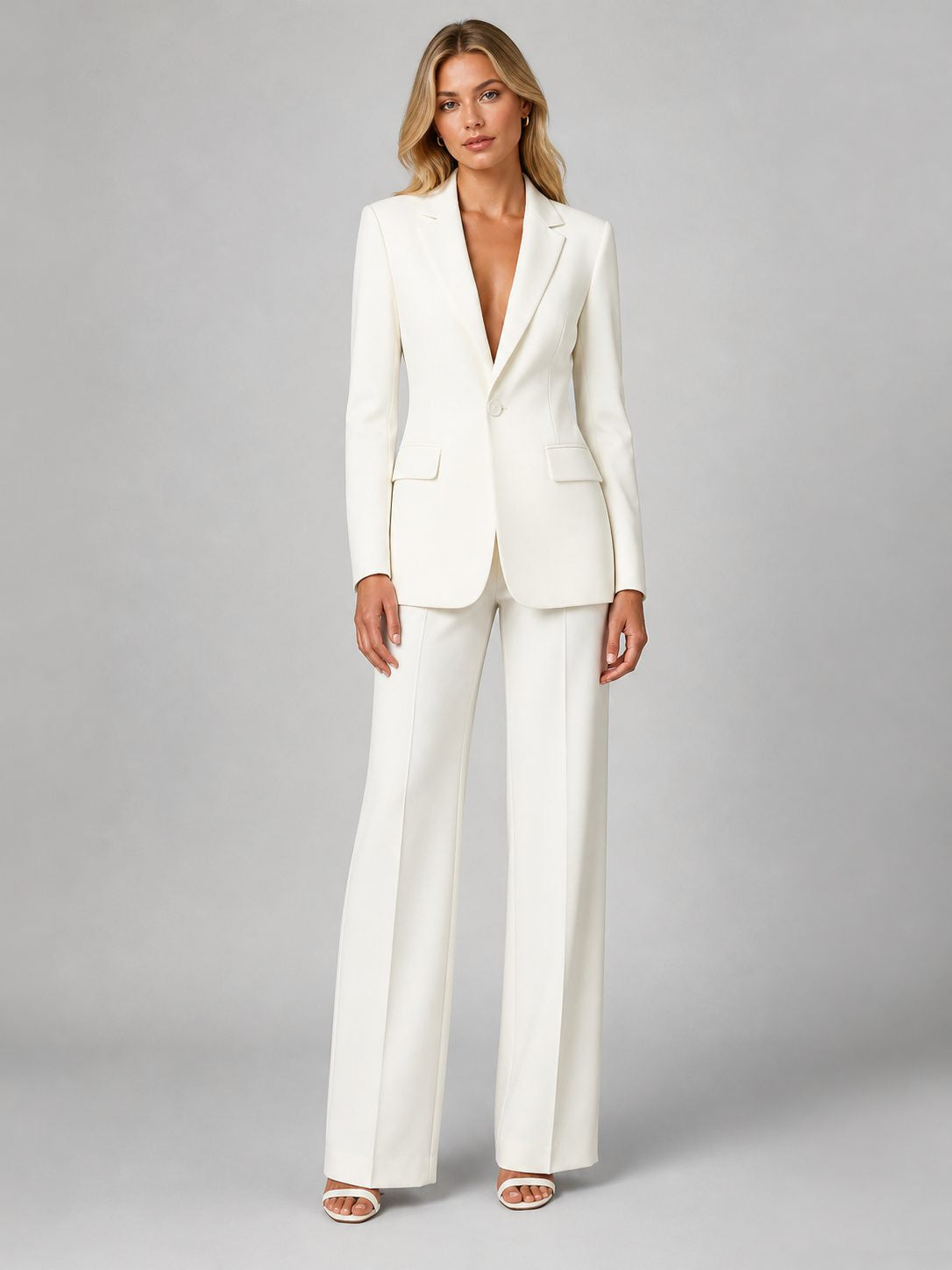 Tailored Blazer and Wide-Leg Trouser Set - White
