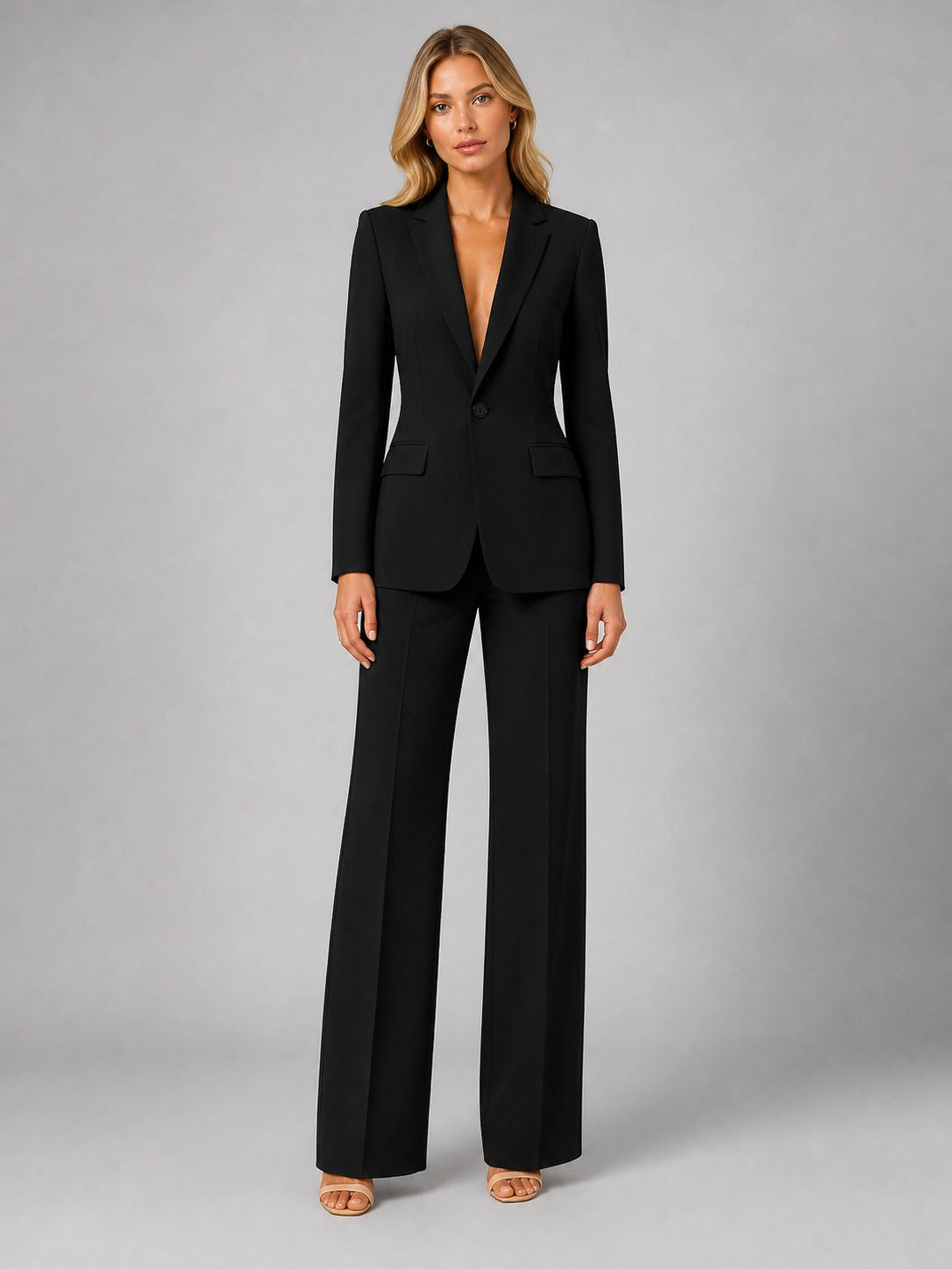 Tailored Blazer and Wide-Leg Trouser Set - Black