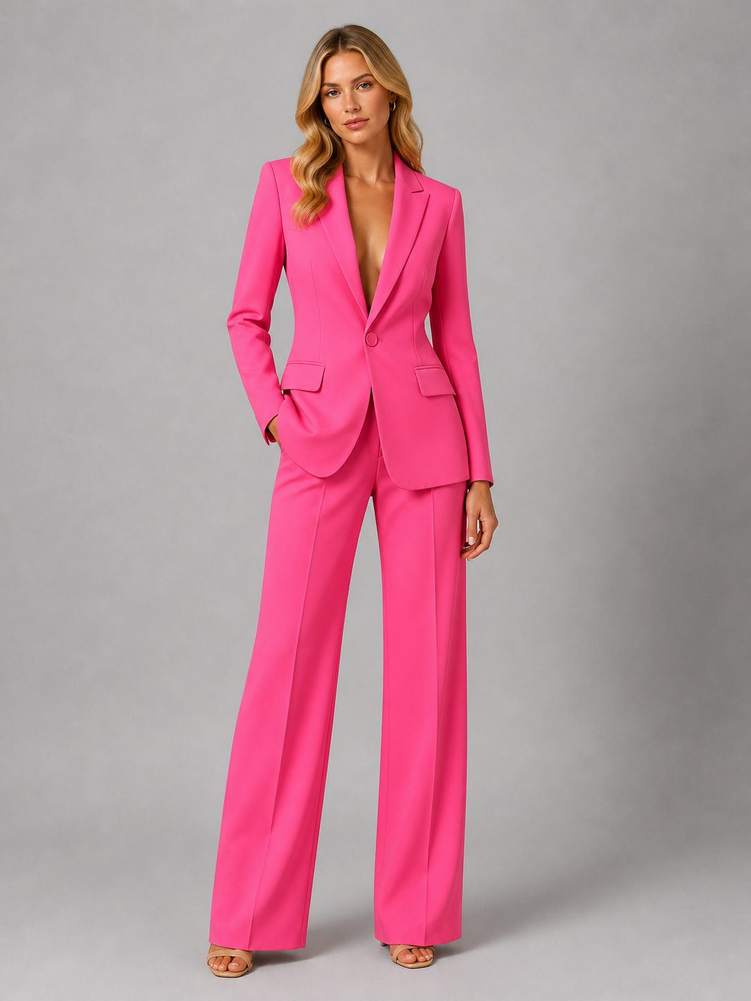 Tailored Blazer and Wide-Leg Trouser Set - Pink