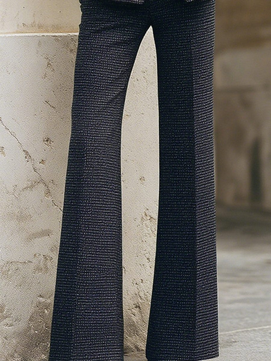 Textured Double-Breasted Trouser Suit - Navy Blue